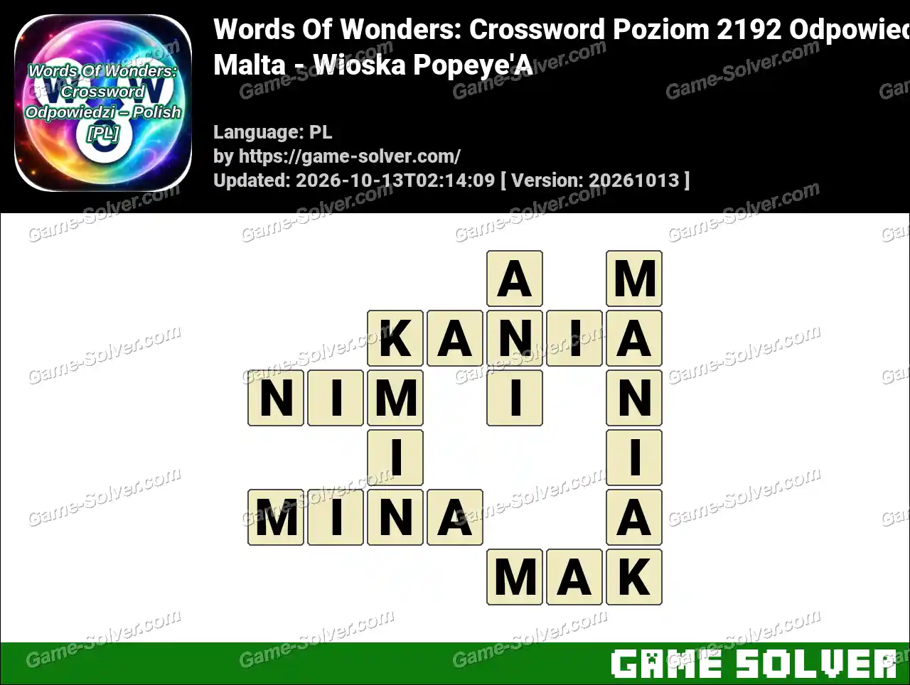 Words Of Wonders: Crossword Poziom 2192 Odpowiedzi – Malta – Wioska Popeye’A